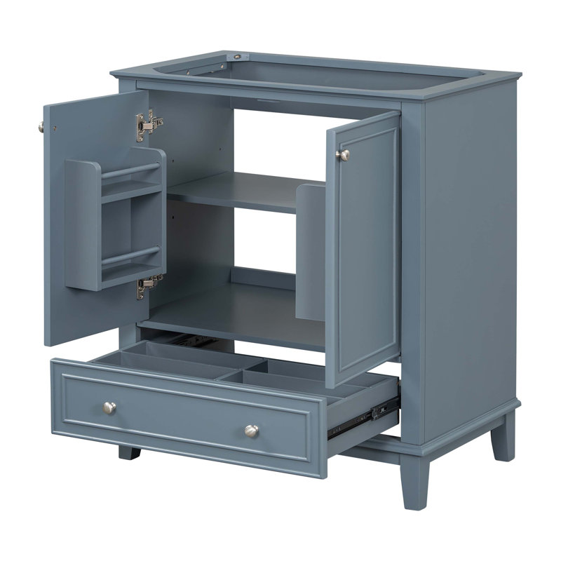 30" Blue Solid Wood Freestanding Bathroom Vanity Base