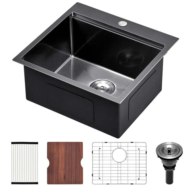 21 Black Stainless Steel Kitchen Bar Sink 21X20 Black Kitchen Sink Workstation, Scamall 16 Gauge Stainless Steel Topmount Single Bowl Drop In Sinks 10'' Deep Bowl Sinks