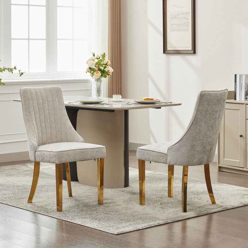 Chenille Clanton, ensemble de 2 avec pieds en métal, Beige, Doré