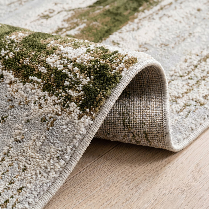 Rug Branch Silvan 2' x 20' (2'3" x 20') Green/Beige Abstract Indoor Runner Rug, Contemporary, Medium Pile, Stain-Resistant Hallway Carpet - Entryway, Mudroom, Bedroom, and Kitchen
