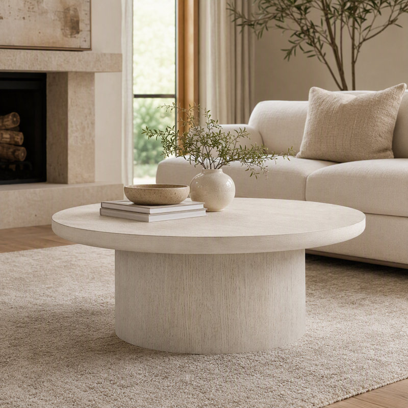 Table basse ronde en bois crème