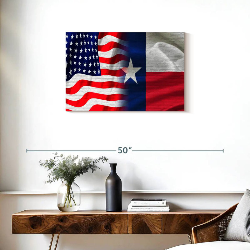Borges US And Texas Flag, 20" H x 30" W