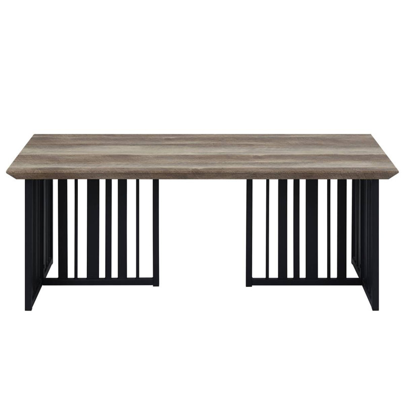 Table basse en chêne antique et noir avec base en métal