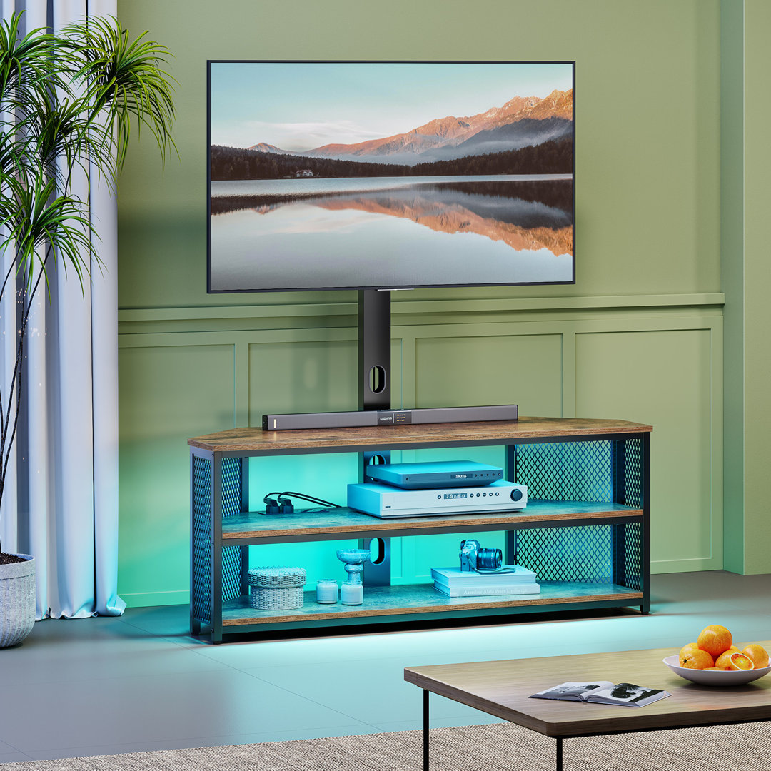 TV Stand with Mount, Power Outlets and LED Lights,Adjustable Corner Media Console for TVs up to Wrought Studio™