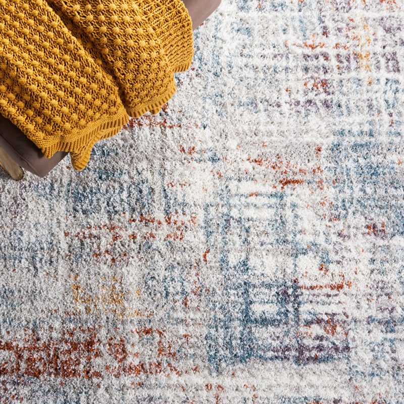 Tapis bleu rouille / ivoire Gregor Padula, Rectangle de 11 pi x 15 pi