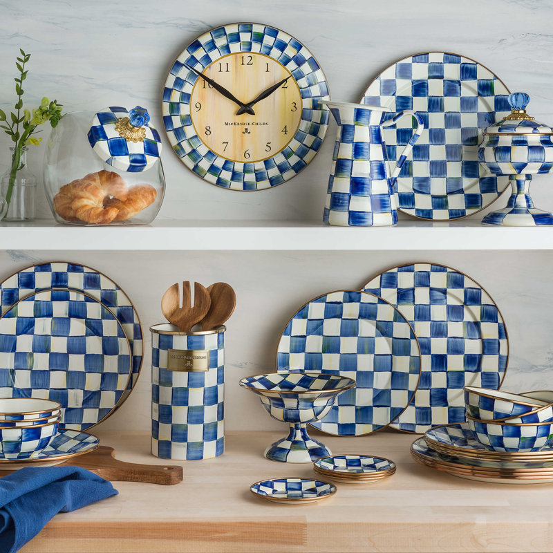 Check Utensil Crock, Blue/White
