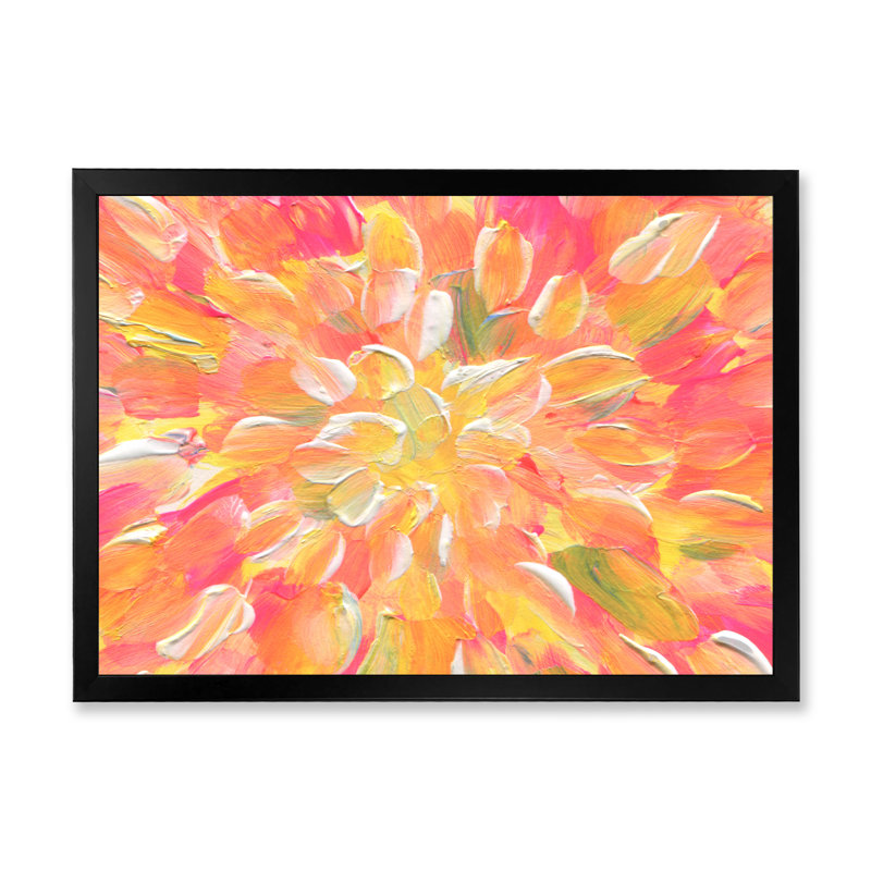 «Orange and Yellow Abstract Blossoming», reproduction sur toile flottante, Cadre noir, H 8 po x l 12 po x P 1 po