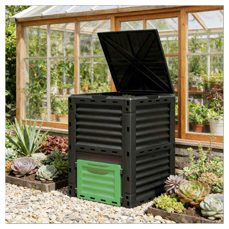 Poubelle à compost en polypropylène pour l'extérieur 80 gallons - noir et vert - grande capacité avec évents d'aération