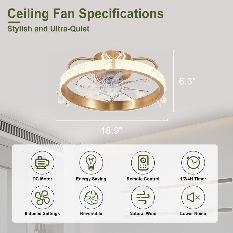 Ventilateur de plafond 18,9 po avec lumières DEL Kasiya