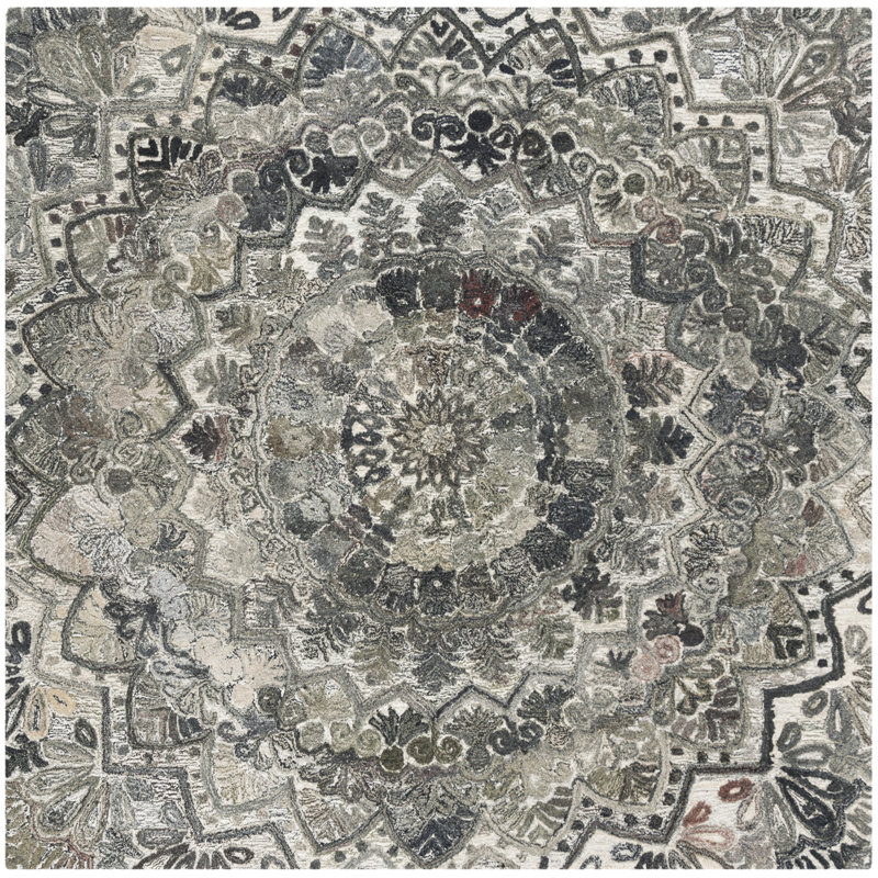 Tapis floral performance touffeté à la main Brantley, Carré 4 pi