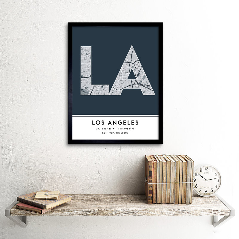 Los Angeles California United States City Map by Wee Blue Coo - Single Picture Frame Typography