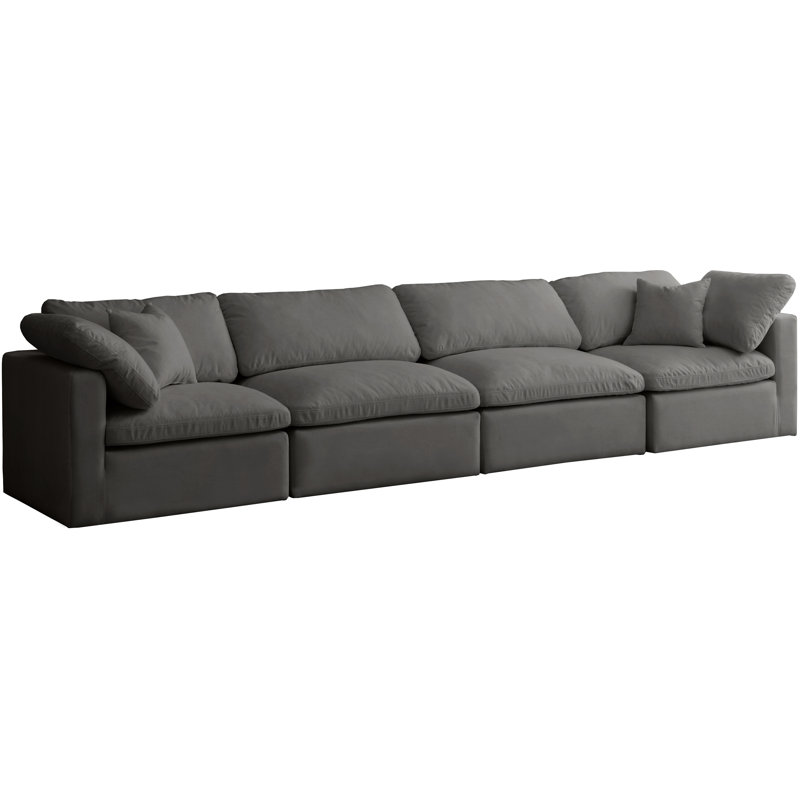 Canapé modulaire à accoudoirs carrés avec coussins réversibles Burrows, Velours gris, H 32 po x l 140 po x P 35 po