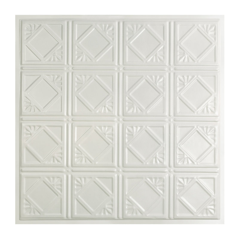 Tuile de plafond Great Lakes Tin Ludington 2 pi x 2 pi, Blanc brillant