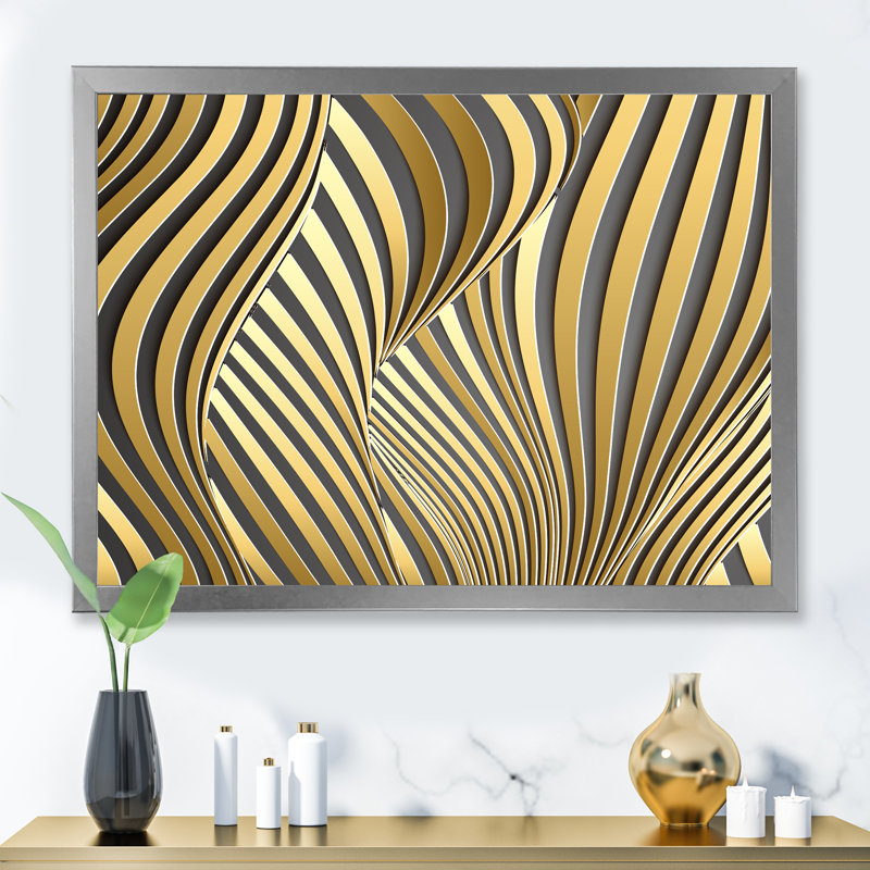 Wavy Luxury Gold Gradients I - peinture sur toile, H 24 po x l 32 po, Toile argentée avec cadre d'angle fermé