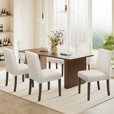 Upholstered Dining Chair Set, Solid Wood Legs, Breathable Fabric Seat, Thick Cushion for Comfort, Modern Parsons Style Side Chairs for Dining Room