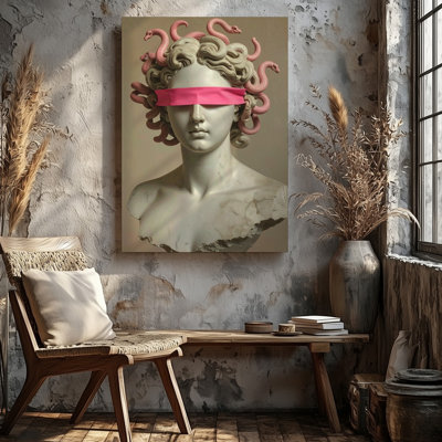Blindfolded Medusa Bust Canvasmodern Minimalist Myth Canvas Wall Art Ready To Hang Gallery Wrapped Home Decor Modern Design Premium Quality