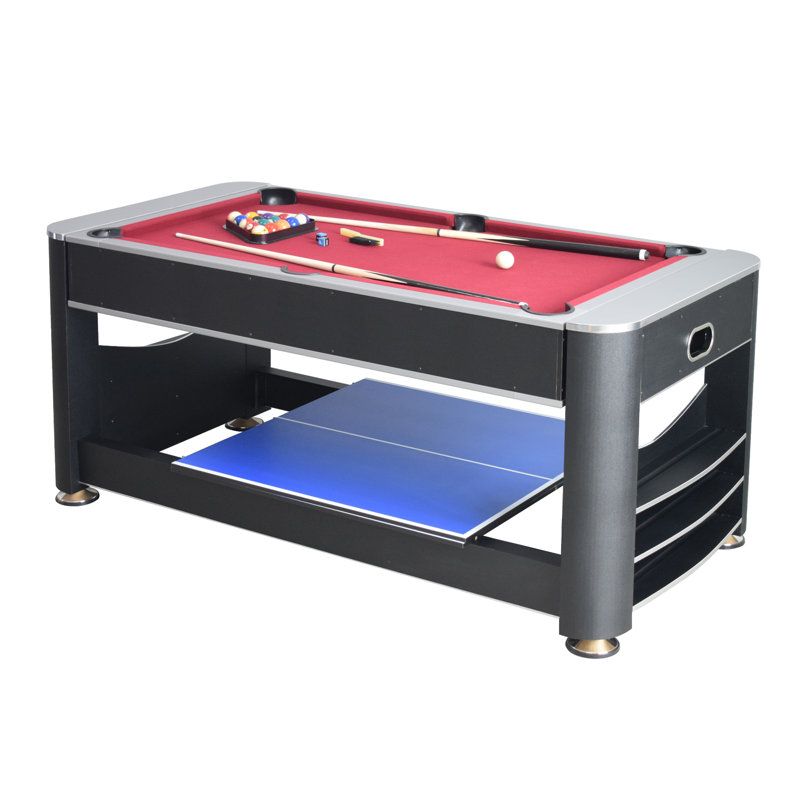 Hathaway Triple Threat Multi Game Table – Space-Saving Rotating Playfield for 6ft Pool Table, Air Hockey Table, & Table Tennis - 3 in 1 Game Table with Complete Accessories & Display Rack
