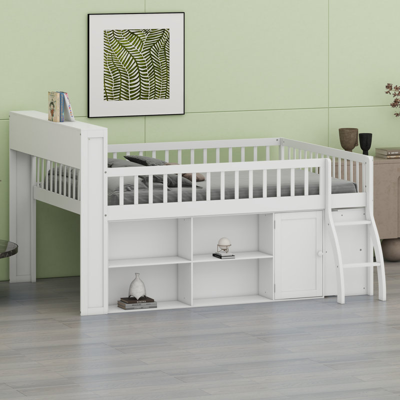 Space-Saving Loft Bed Featuring Built-In Storage Compartments and Ambient LED Headboard Lighting, White