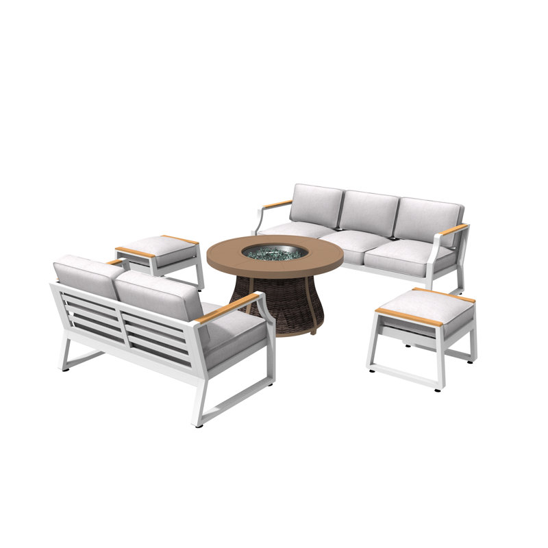 Ensemble de conversation avec canapé et coussins 5 pièces Dejonae, Blanc