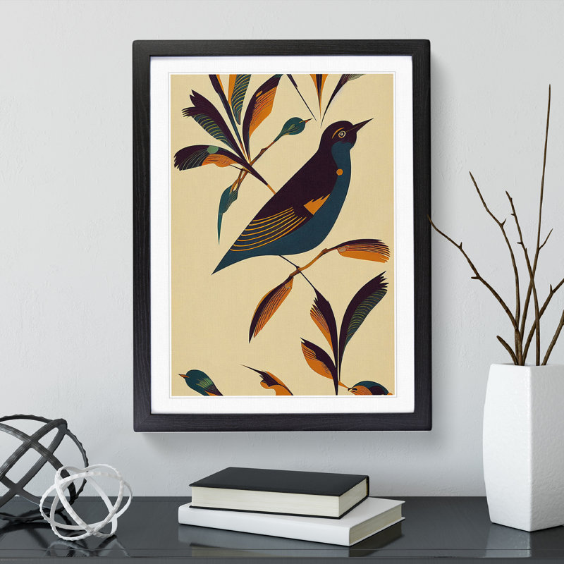 XV1022-696X Art Deco Bird No.5 - Single Picture Frame Print, 64cm H x 46cm W, Black