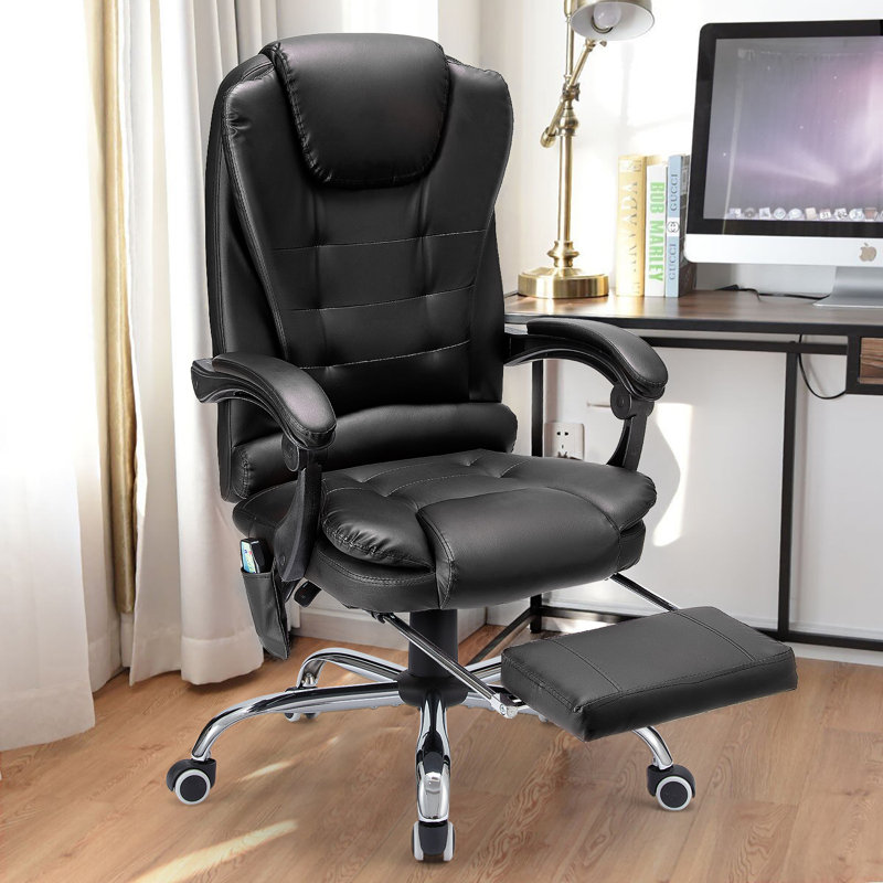 Blue Elephant Executive Chair with Headrest, Black Faux Leather