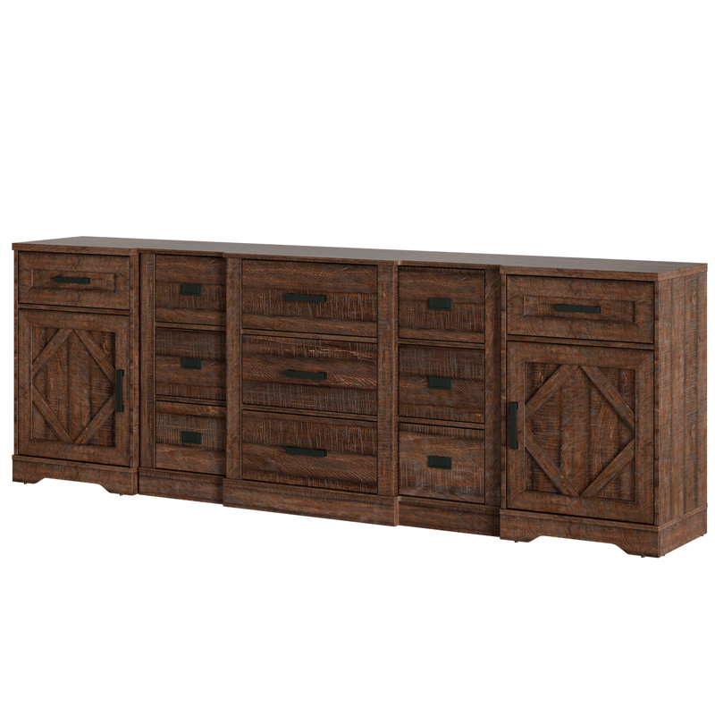 Commode pour chambre à coucher avec 6 tiroirs et 2 armoires de rangement Glenford, Brun