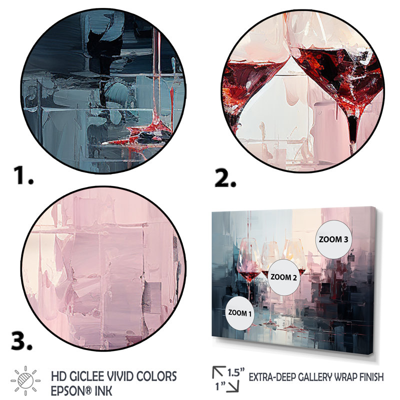 «Wine verres Deep collage - Wine», art mural encadré, Cadre flottant doré, H 24 po x l 32 po x P 1 po