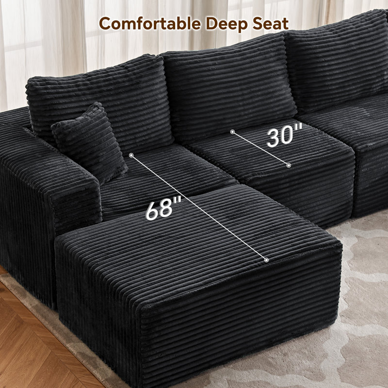 135" Cloud Modular Sectional Sofa With U-Shape Chaise, Cloud Couch Sectional With Deep Seat & Plush Corduroy Fabric, No Assembly Needed Upholstered Boneless Couches For Living Room
