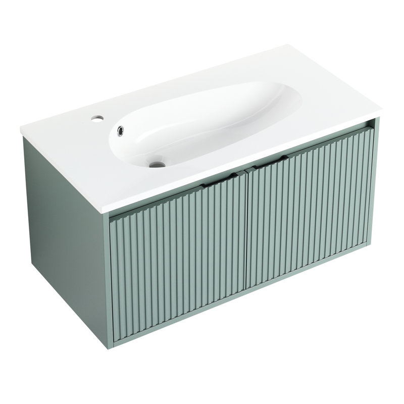 Meuble-lavabo 36 po avec lavabo en résine mural, 36", Vert clair