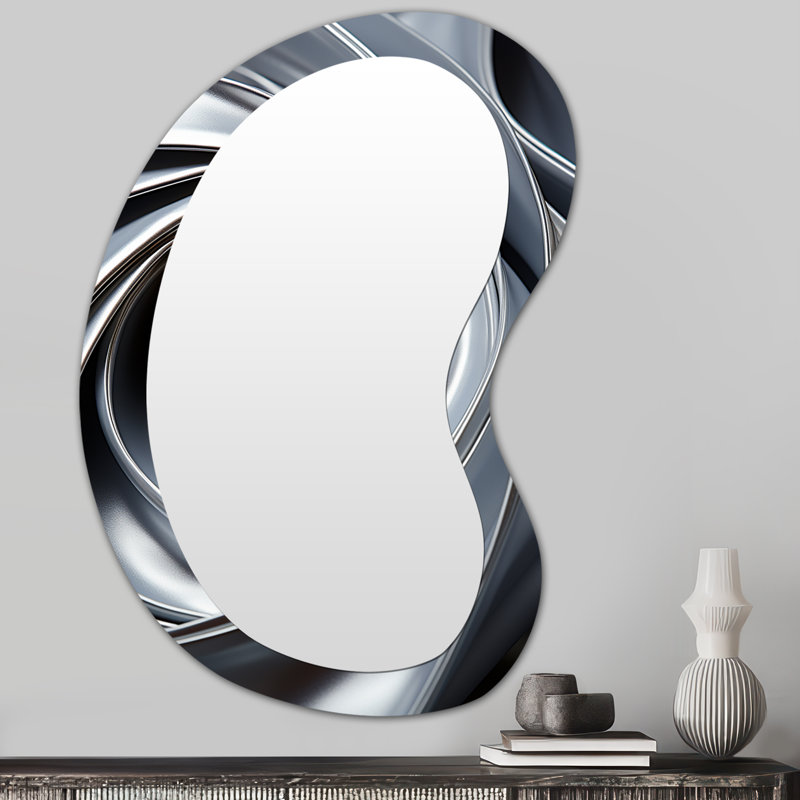 Erlingur gris en spirale abstraction - miroir asymétrique spirales abstraites, miroir mural décoratif de forme unique gris, impression d'art en métal