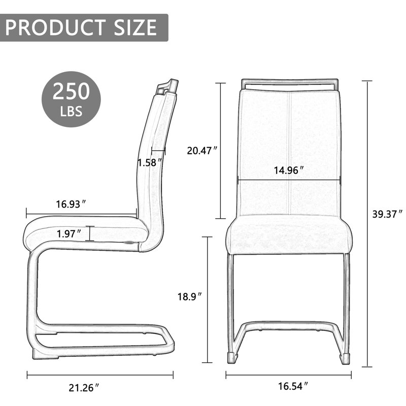 Chaise rembourrée polyvalente à haut dossier pour divers espaces avec des pieds en métal robustes, 4, Gris clair