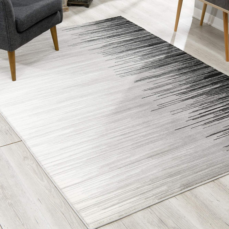 Gray and Silver Abstract Brushstroke 5' x 7' Synthetic Area Rug