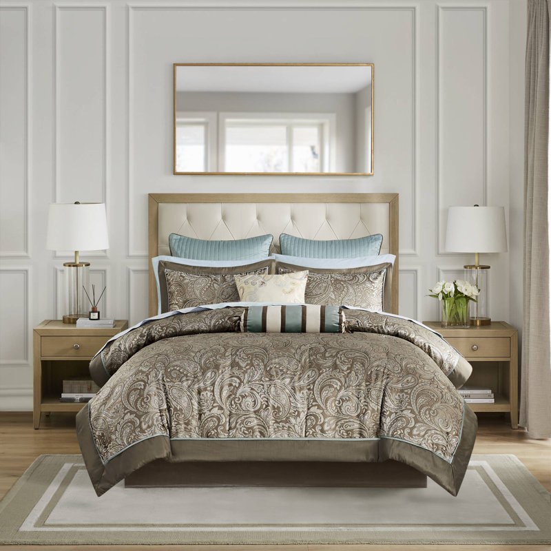 Aubrey Paisley 12-Piece King Comforter Set with 100% Cotton Bed Sheets, King
