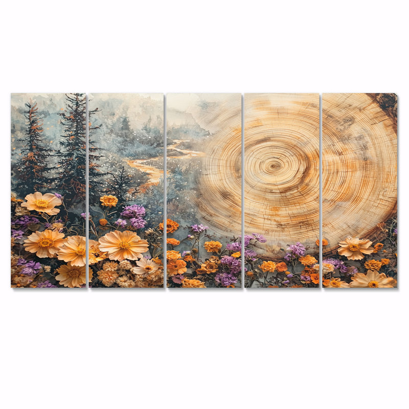 Ayling - Art mural fleurs sauvages - Art mural traditionnel sur toile 5 pièces, H 32 po x l 80 po