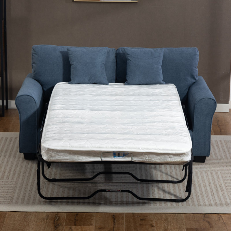2 Seater Linen Blend Sofa Bed, Blue