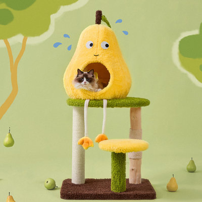 52'' Solid Wood Cat Tree / Warm Cat Climbing Shelf with Audible Toys