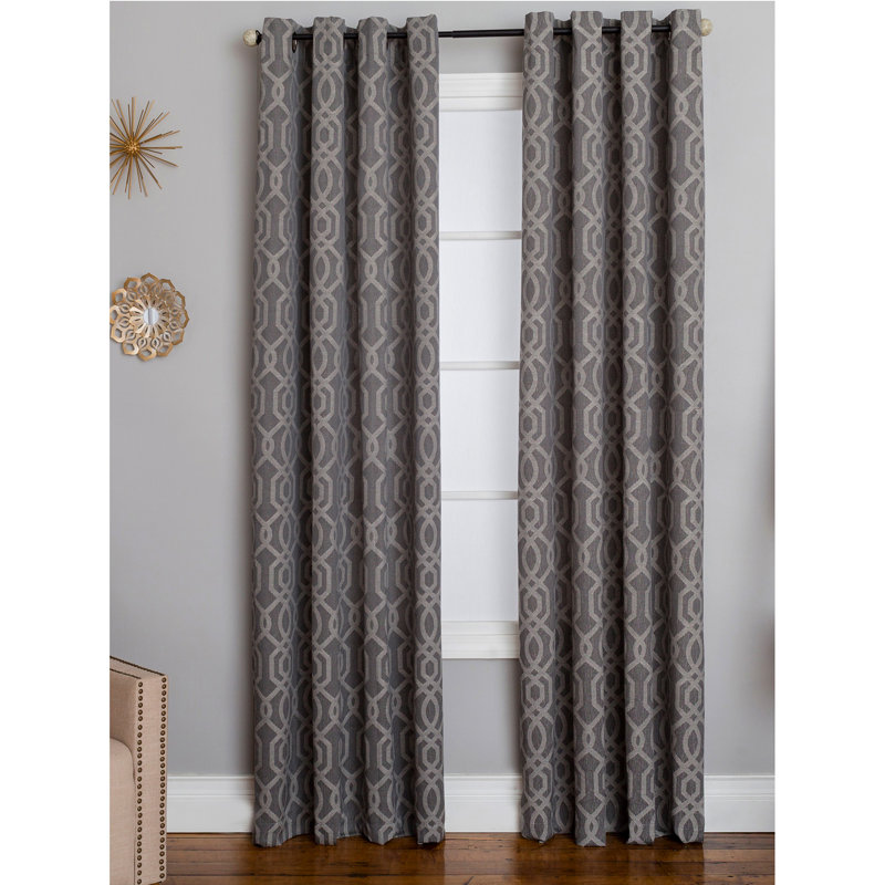 Tonileigh Polyester / Cotton Light-Filtering Geometric Curtain Panel with Grommet Top, Granite, 50'' W x 63'' L