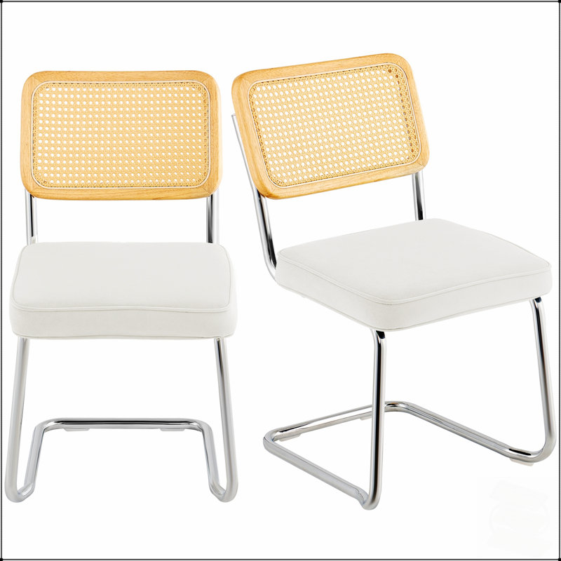 Mid Century Modern Velvet Upholstered Dining Chairs with Breathable Rattan Back for Versatile Home Seating Solutions