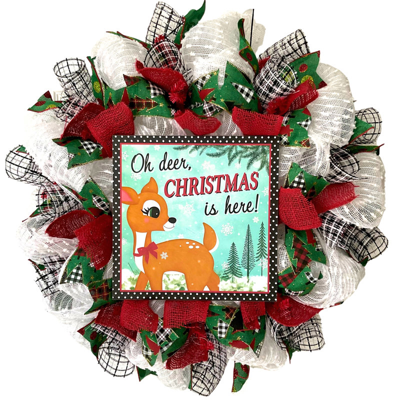 Couronne de Noël en maille Oh Deer Christmas is Here Handmade Deco