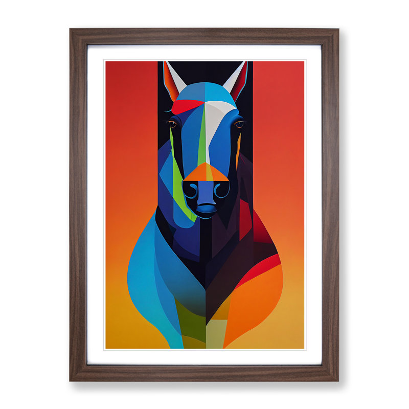 Abstract Horse No.4 - Wall Art, 64cm H x 46cm W x 2cm D, Walnut Framed