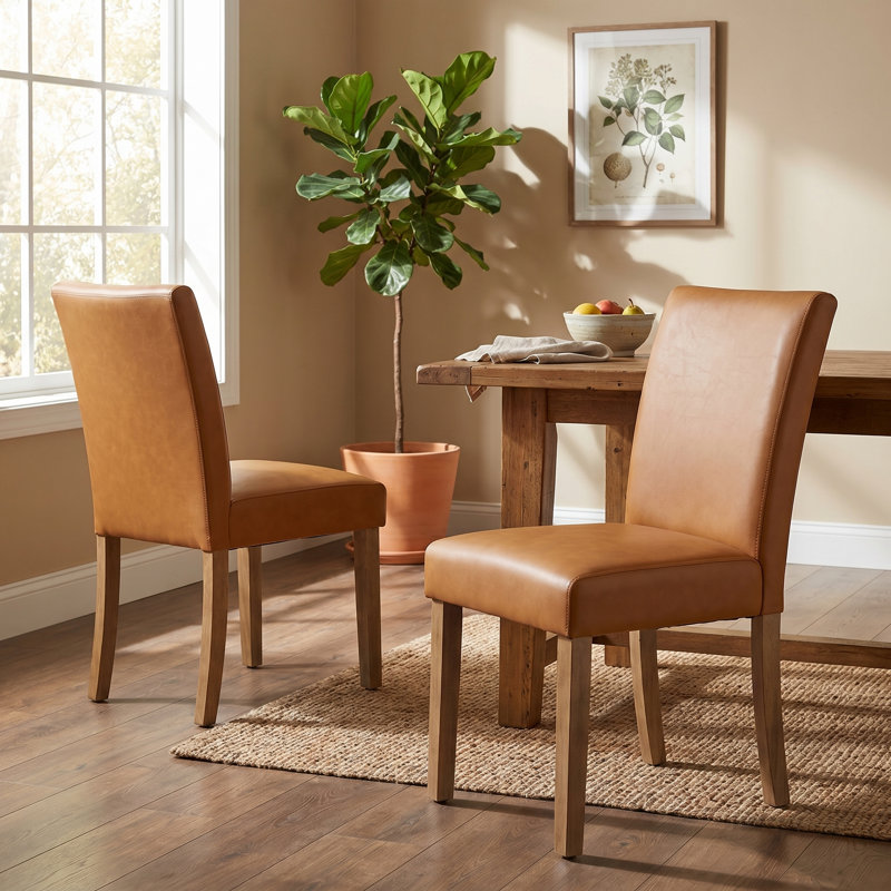 Chaise de salle à manger rembourrée, chaise d'appoint en similicuir brun, chaise de cuisine moderne sans accoudoirs avec pieds en bois massif