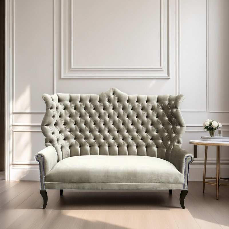 Canapé triple rembourré en velours pour salle à manger, Gris beige