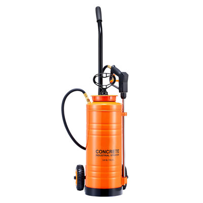 Industrial Concrete Sprayer with Wheeled Cart, 3.5 Gallon Stainless Steel Sprayer, Heavy Duty Tri-Poxy Pump Sprayers, 20.5"Wand, 48" & 120"Hoses, 2 Brass Nozzles for Construction, Lawn & Garden