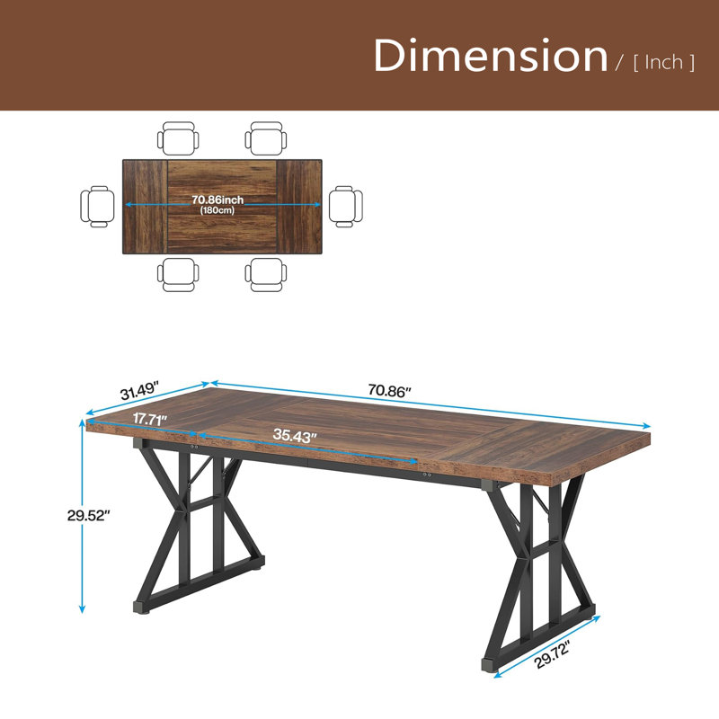 Kitchen Table,Rustic Dining Table, Brown, Black