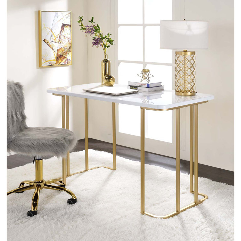 Bureau de coiffeuse Estie, finition blanche et or