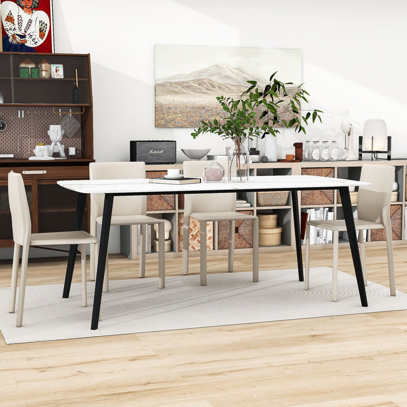Jatarius Porcelain Dining Table with White Ceramic Tabletop, 70" L x 35" W
