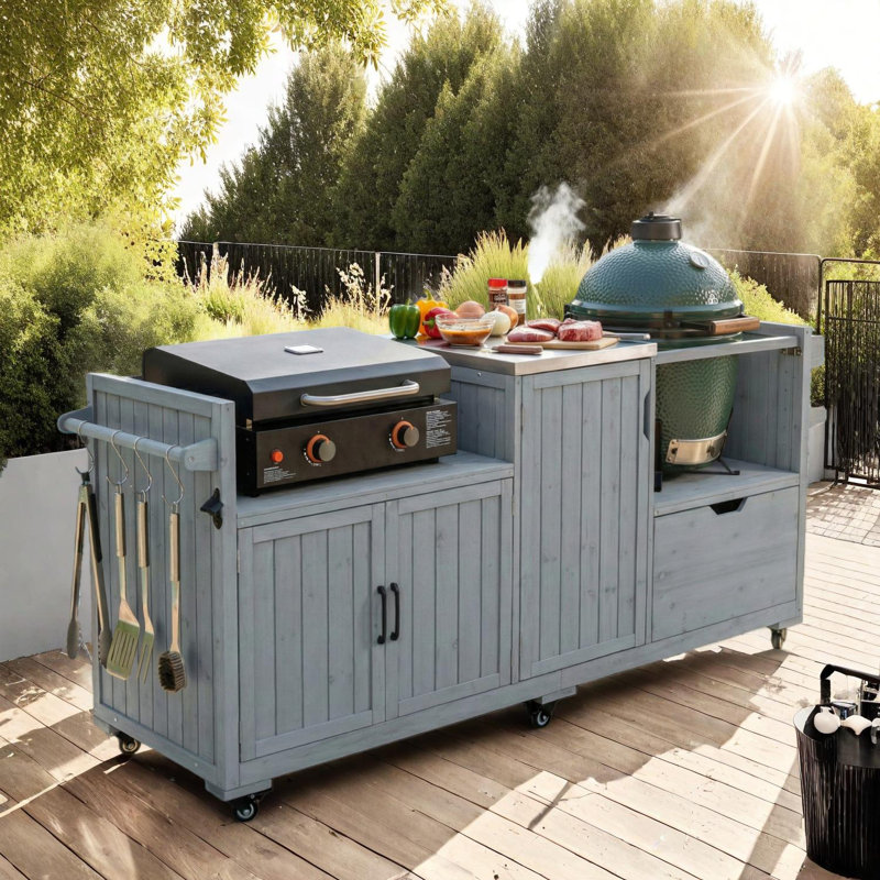 Îlot de cuisine extérieur 80,5 po pour grande plaque de cuisson et tablettes Blackstone, Bleu gris