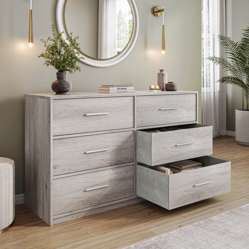 Commode 6 tiroirs avec grands tiroirs en tissu, gris, Gris