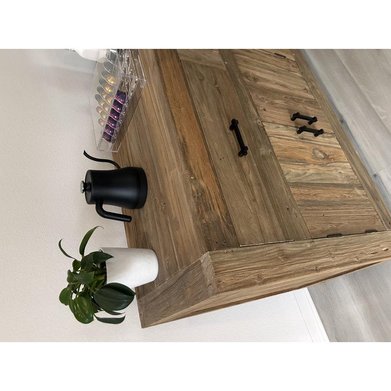 Console en teck recyclé avec tiroirs, H 31 po x l 99 po x P 16 po