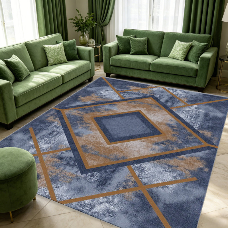 Blue Gold Modern Geometric carpet-easy to clean, machine-washable, soft and comfortable; suitable for door mats, kitchens, living rooms, bedrooms, corridors, and laundry areas. Easy to clean, durable carpet for home decoration.